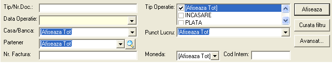 pcFact - Filtru Plati/Incasari